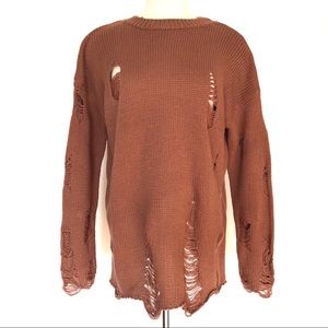 TIDE CARD LOG Distressed Crew Neck Sweater